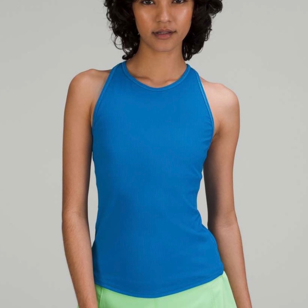 Lululemon base pace ribbed tank top poolside 6. EUC blue royal bright